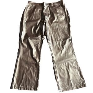 Fashion Bug Women’s Faux Leather Pants 22 Wide Leg PU Metallic Gold Zipper EUC